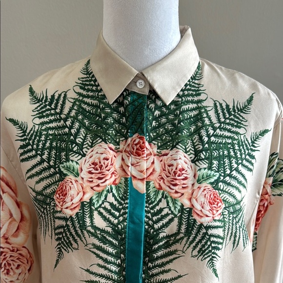 Paul & Joe Silk Vintage Floral Goose Print Button-Up Shirt Green Accents Size 3 - Picture 4 of 15